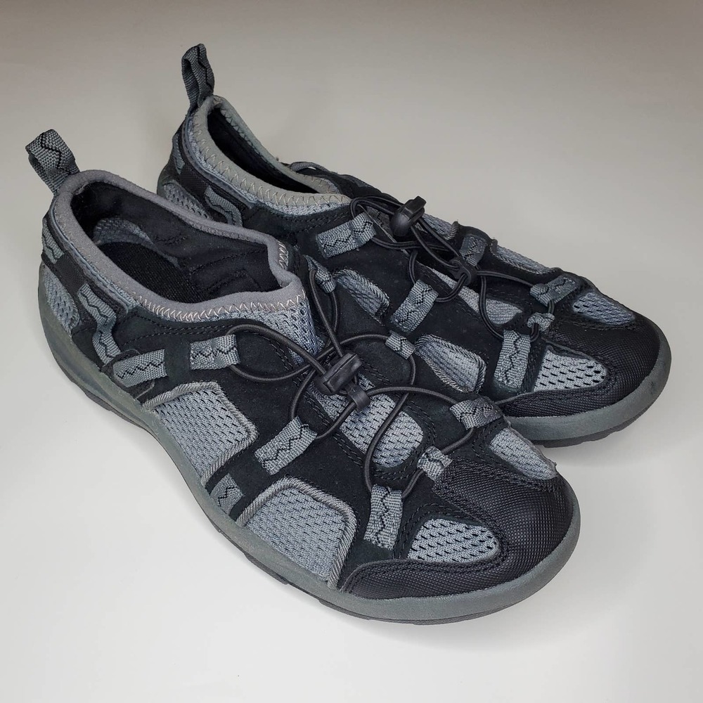 Lands End Trekker Women's 7B Black Gray Slip On Hiking Water Trail Shoes 400755